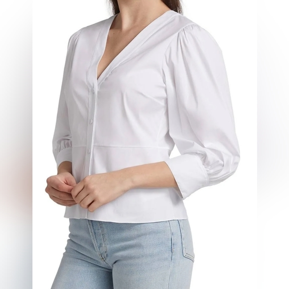 Theory white button Gathered Sleeve Top - Picture 2 of 5